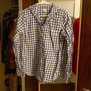 JCrew half button down blue flannel